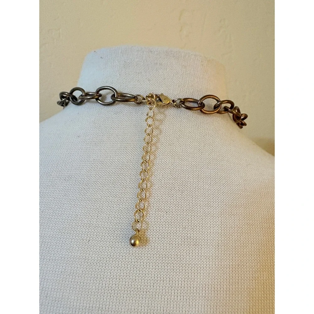 Vintage Style Faux Pearl Rhinestone Heart Pendant Antique Brass Chain Necklace